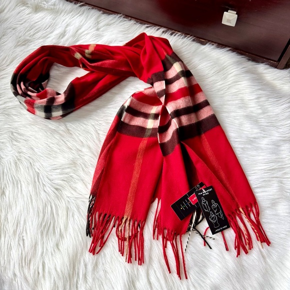 Cashmink Red Plaid Fringe Scarf Soft Lightweight Winter Wrap - Picture 10 of 10